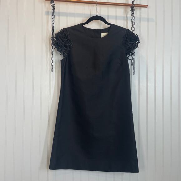 NWT Kate Spade Silk & Cotton Black Vicki Fringe Mini Swing Dress Size S - Picture 2 of 11